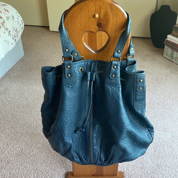 Nordstrom’s all weather sturdy leather, teal colored extra large tote handbag. - Picture 11 of 11